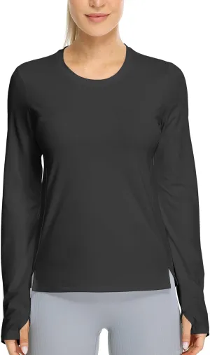 icyzone Women's Long Sleeve Workout Shirts, Athletic Crewneck Yoga Tops, Quick Dry Running T-Shirt with Thumb Holes
