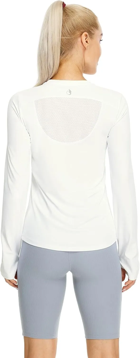 icyzone Women's Long Sleeve Workout Shirts, Athletic Crewneck Yoga Tops, Quick Dry Running T-Shirt with Thumb Holes