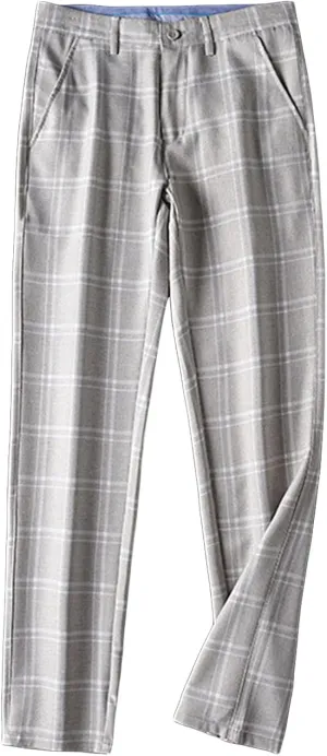 JEShifangjiusu Men's Slim-Fit Flat-Front Dress Pant Straight Fit Plaid Stretch Skinny Casual Business Dress Chinos Pants (36,Green), Green, 36