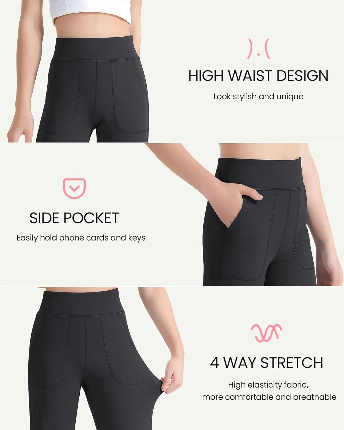 JOCMIC Girls Fleece Lined Flare Leggings High Waist Bell Bottoms Yoga Athletic Pants with Pockets for Kids