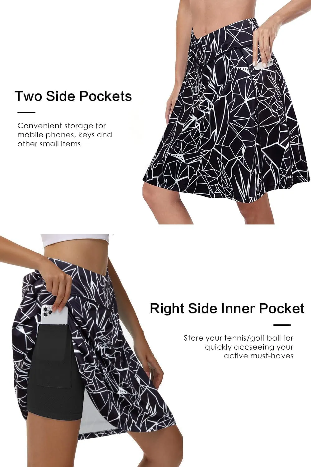 KORALHY 21" Knee Length Golf Skorts Skirts for Women Cross Waist Athletic Skorts with Shorts Tennis Skirt with 3 Pockets