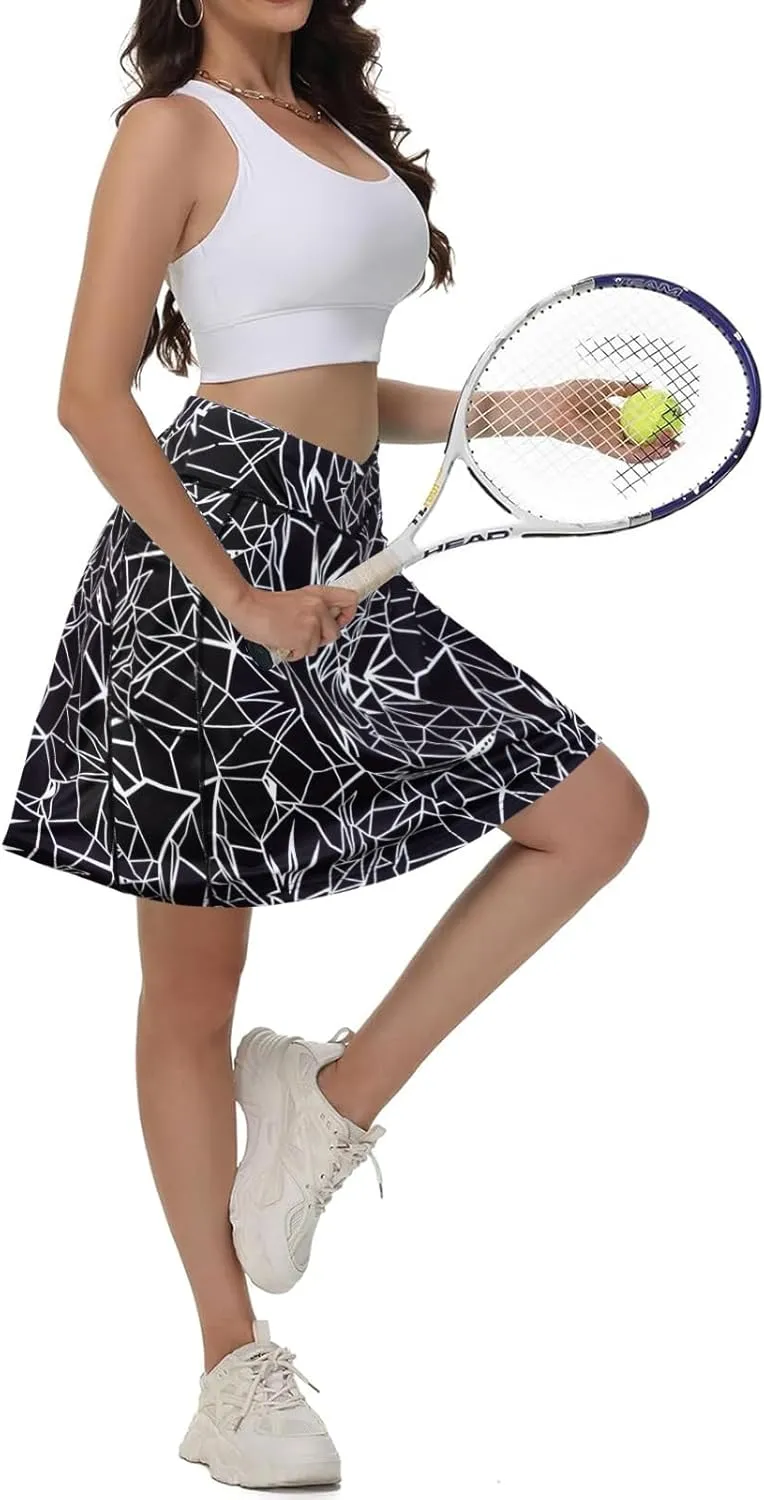 KORALHY 21" Knee Length Golf Skorts Skirts for Women Cross Waist Athletic Skorts with Shorts Tennis Skirt with 3 Pockets