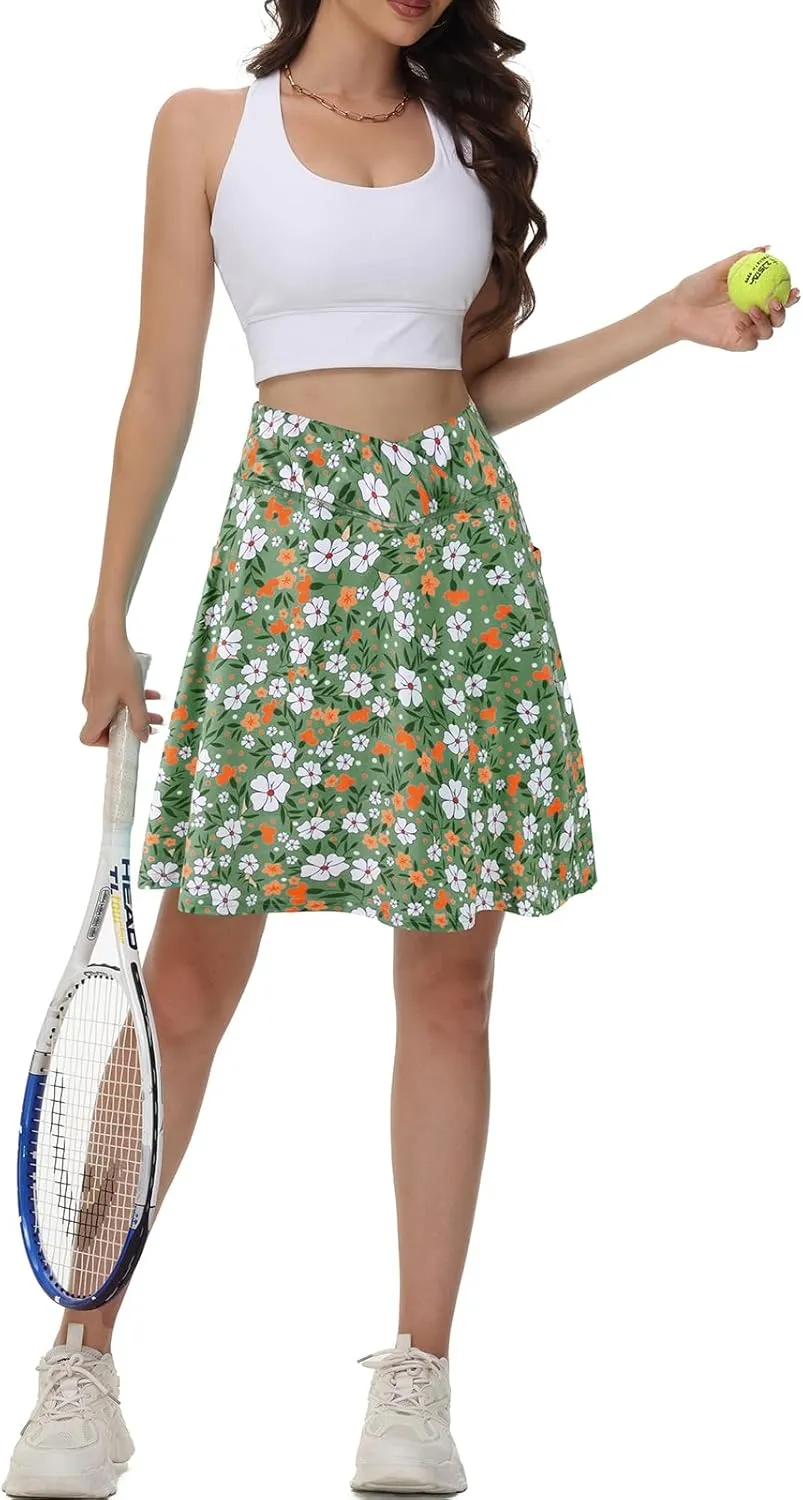 KORALHY 21" Knee Length Golf Skorts Skirts for Women Cross Waist Athletic Skorts with Shorts Tennis Skirt with 3 Pockets