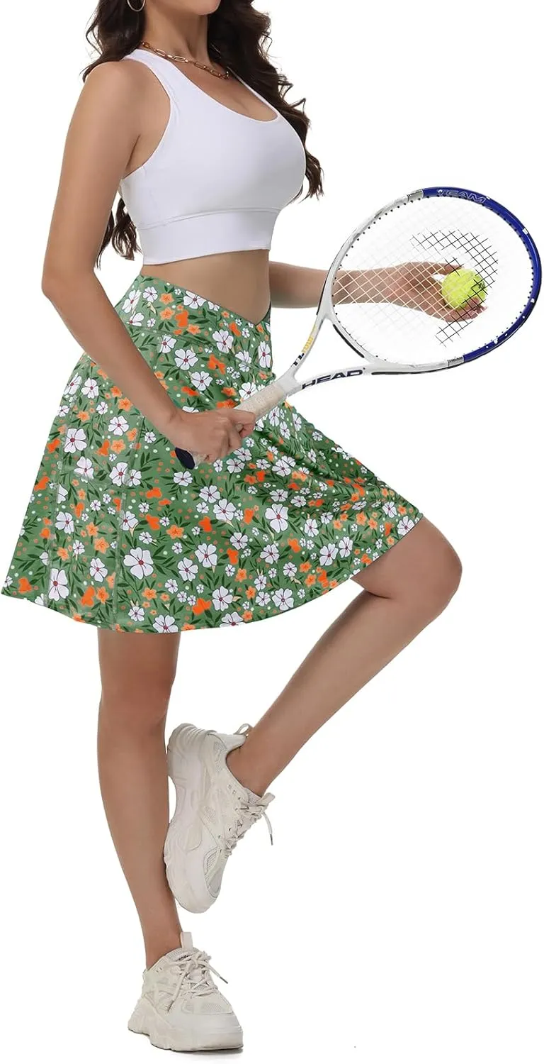 KORALHY 21" Knee Length Golf Skorts Skirts for Women Cross Waist Athletic Skorts with Shorts Tennis Skirt with 3 Pockets