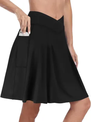KORALHY 21" Knee Length Golf Skorts Skirts for Women Cross Waist Athletic Skorts with Shorts Tennis Skirt with 3 Pockets