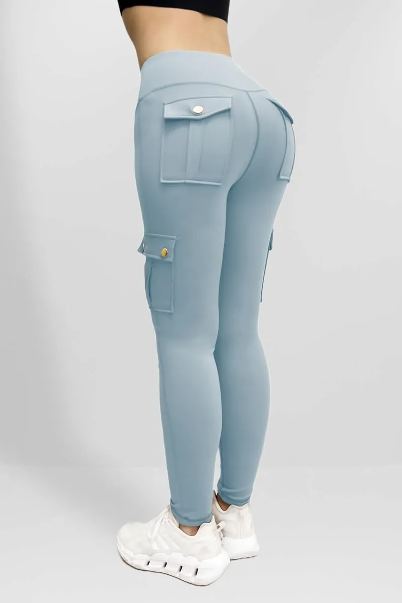 Kubbon Women's Yoga Leggings Butt Lifting Cargo Pants High Waist Tummy Control Workout Pants Lounge Trousers with Pockets