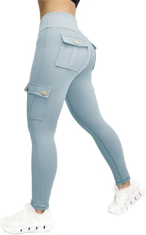 Kubbon Women's Yoga Leggings Butt Lifting Cargo Pants High Waist Tummy Control Workout Pants Lounge Trousers with Pockets