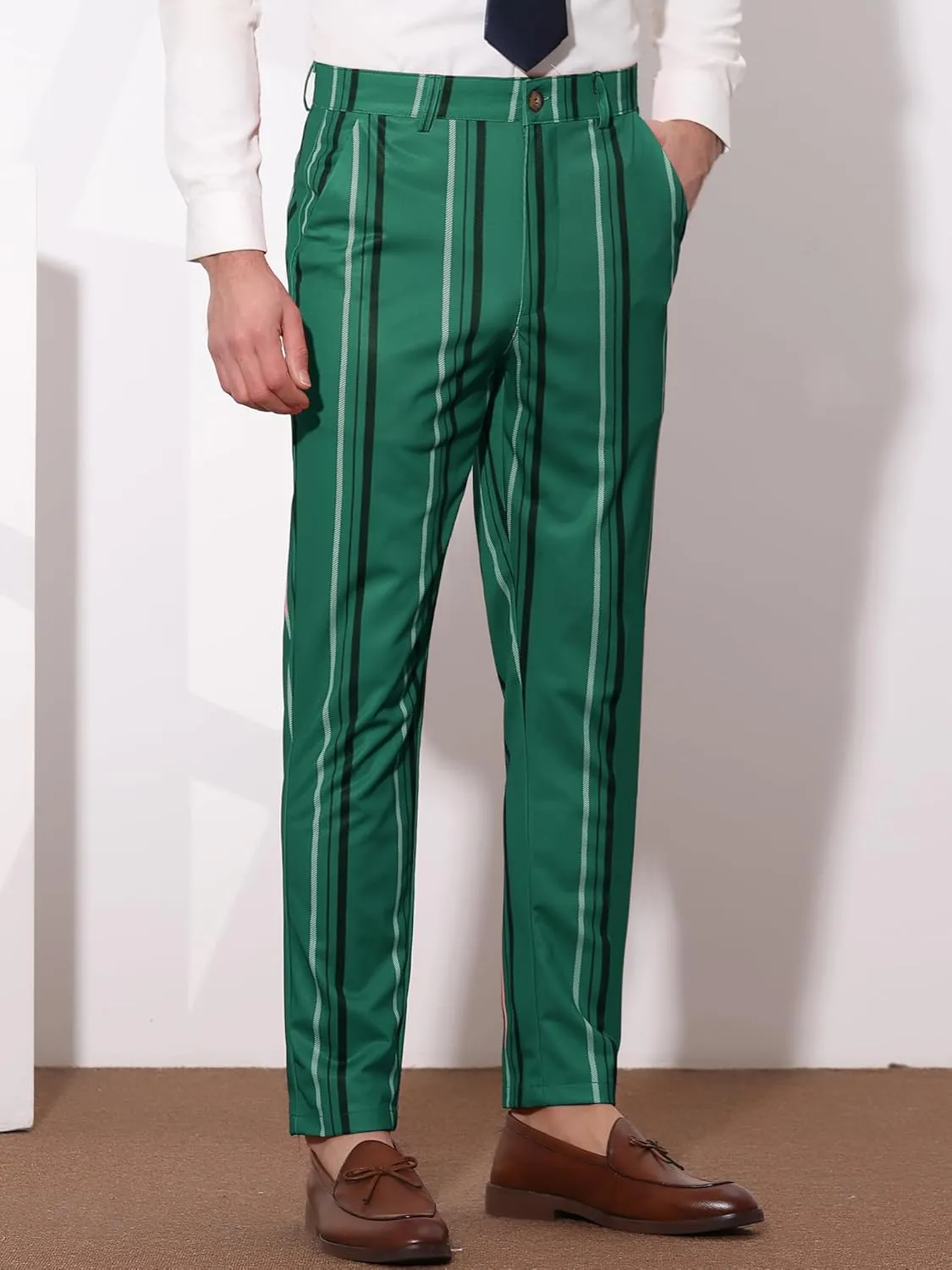 Lars Amadeus Men's Casual Striped Dress Pants Slim Fit Flat Front Contrast Color Skinny Trousers