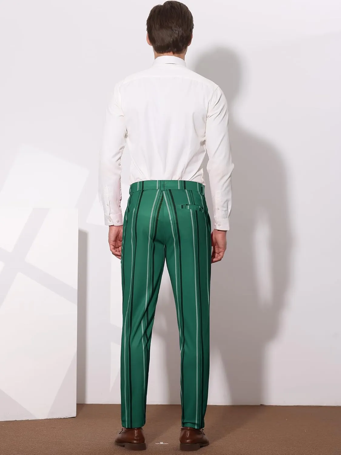 Lars Amadeus Men's Casual Striped Dress Pants Slim Fit Flat Front Contrast Color Skinny Trousers