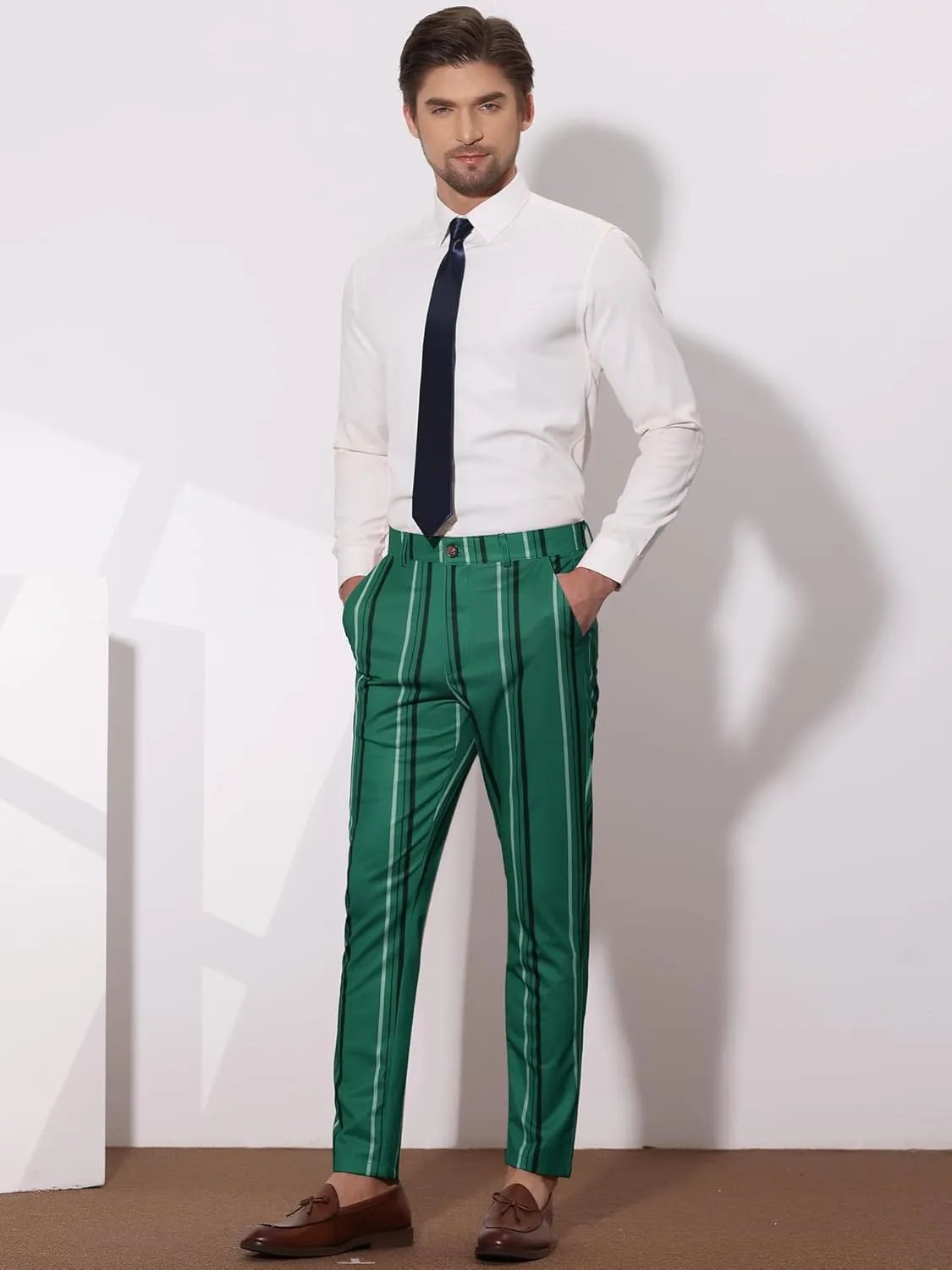 Lars Amadeus Men's Casual Striped Dress Pants Slim Fit Flat Front Contrast Color Skinny Trousers