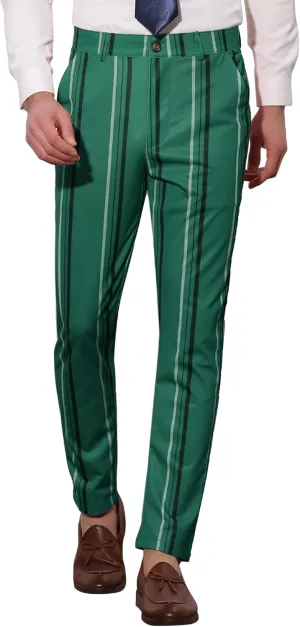Lars Amadeus Men's Casual Striped Dress Pants Slim Fit Flat Front Contrast Color Skinny Trousers