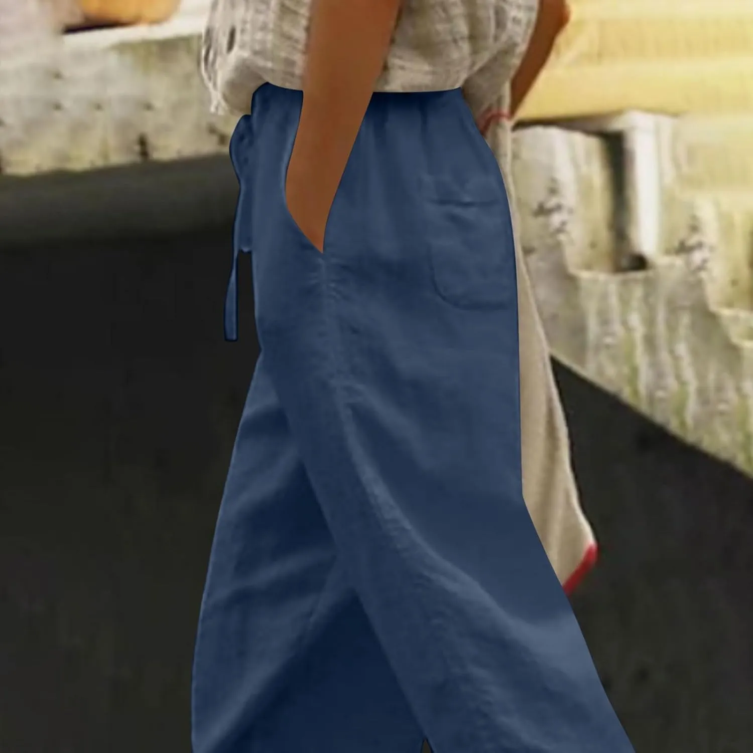 Lastesso Linen Pants Women Casual High Waist Cotton Summer Comfy Slacks Lightweight Vacation Hawaii Trousers with Pockets