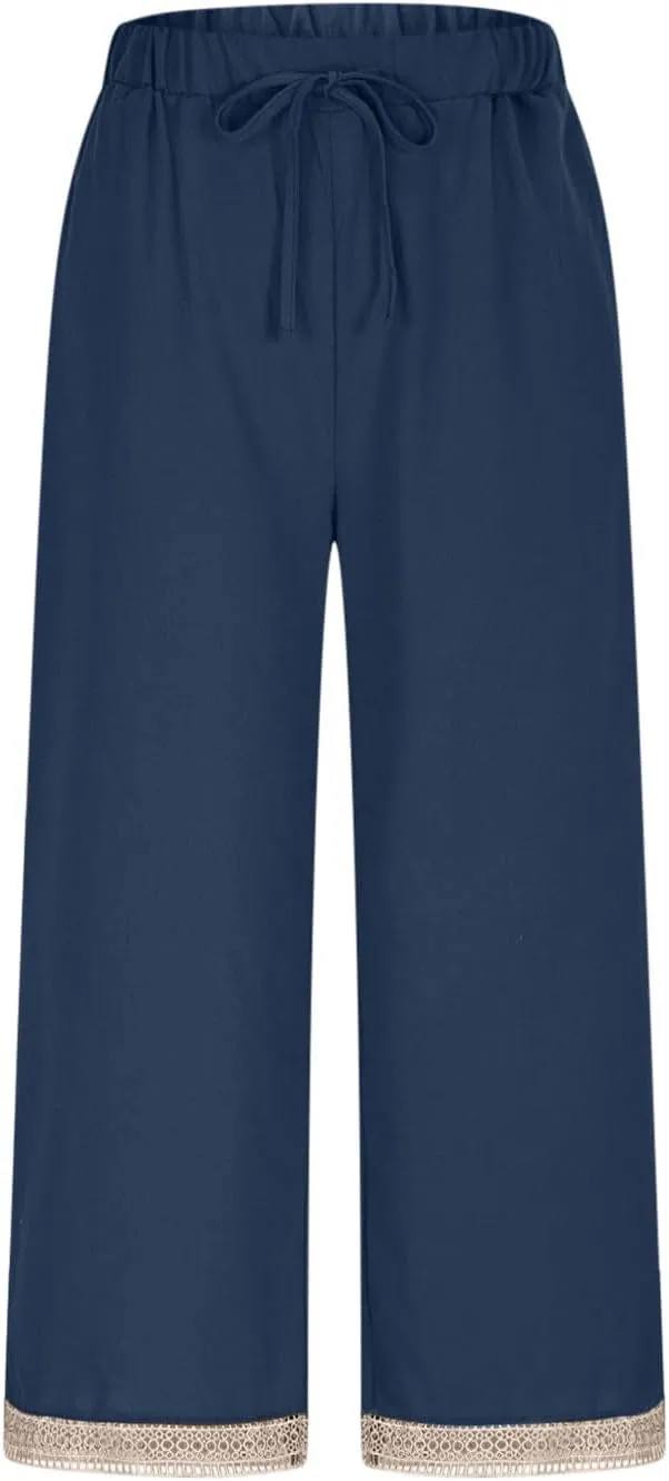 Lastesso Linen Pants Women Casual High Waist Cotton Summer Comfy Slacks Lightweight Vacation Hawaii Trousers with Pockets