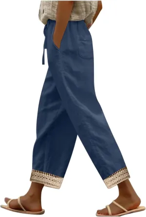 Lastesso Linen Pants Women Casual High Waist Cotton Summer Comfy Slacks Lightweight Vacation Hawaii Trousers with Pockets