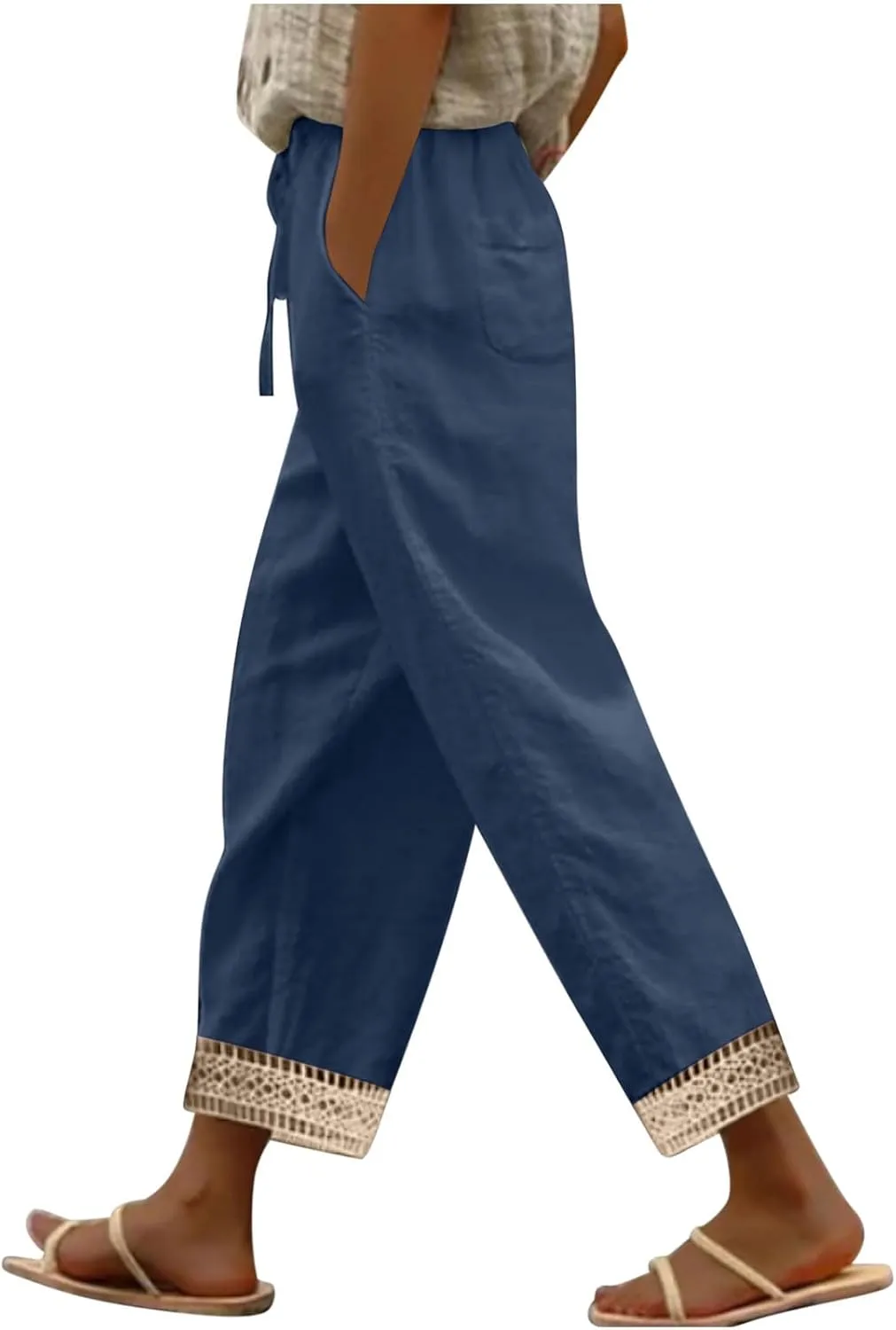 Lastesso Linen Pants Women Casual High Waist Cotton Summer Comfy Slacks Lightweight Vacation Hawaii Trousers with Pockets