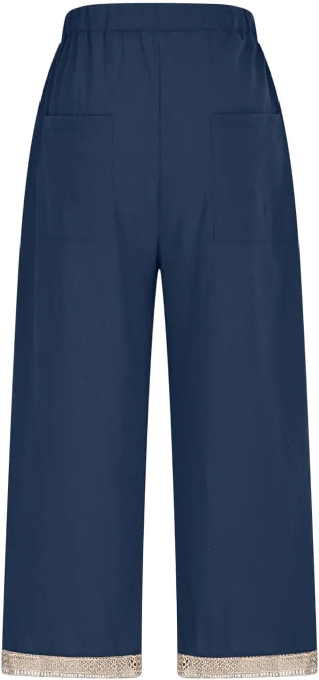 Lastesso Linen Pants Women Casual High Waist Cotton Summer Comfy Slacks Lightweight Vacation Hawaii Trousers with Pockets