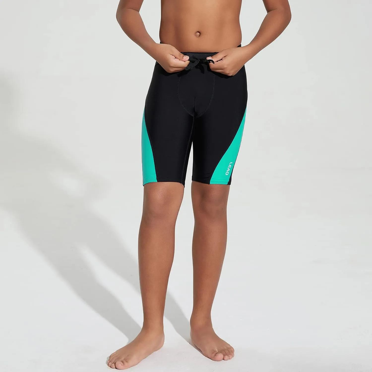 LEAO Youth Boys Swim Jammers Solid Swimsuit UPF 50  Sun Pretection Quick Dry Athletic Swimming Shorts
