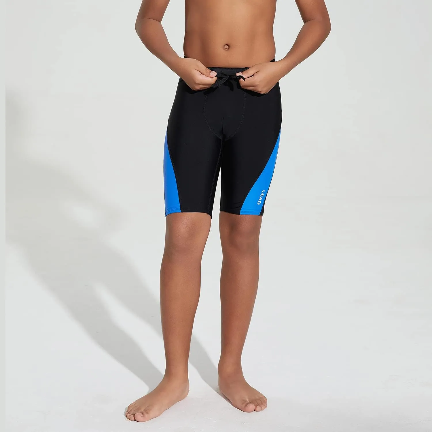 LEAO Youth Boys Swim Jammers Solid Swimsuit UPF 50  Sun Pretection Quick Dry Athletic Swimming Shorts