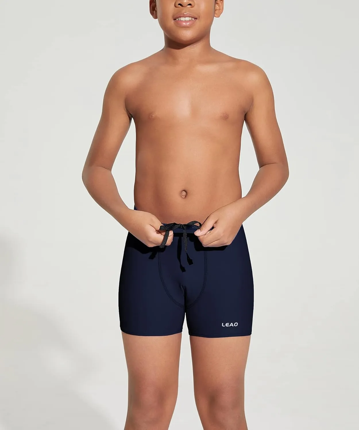 LEAO Youth Boys Swim Jammers Solid Swimsuit UPF 50  Sun Pretection Quick Dry Athletic Swimming Shorts