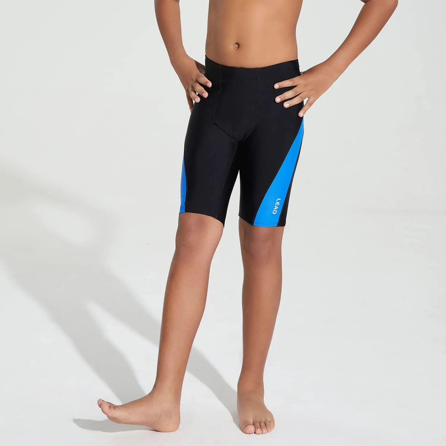LEAO Youth Boys Swim Jammers Solid Swimsuit UPF 50  Sun Pretection Quick Dry Athletic Swimming Shorts