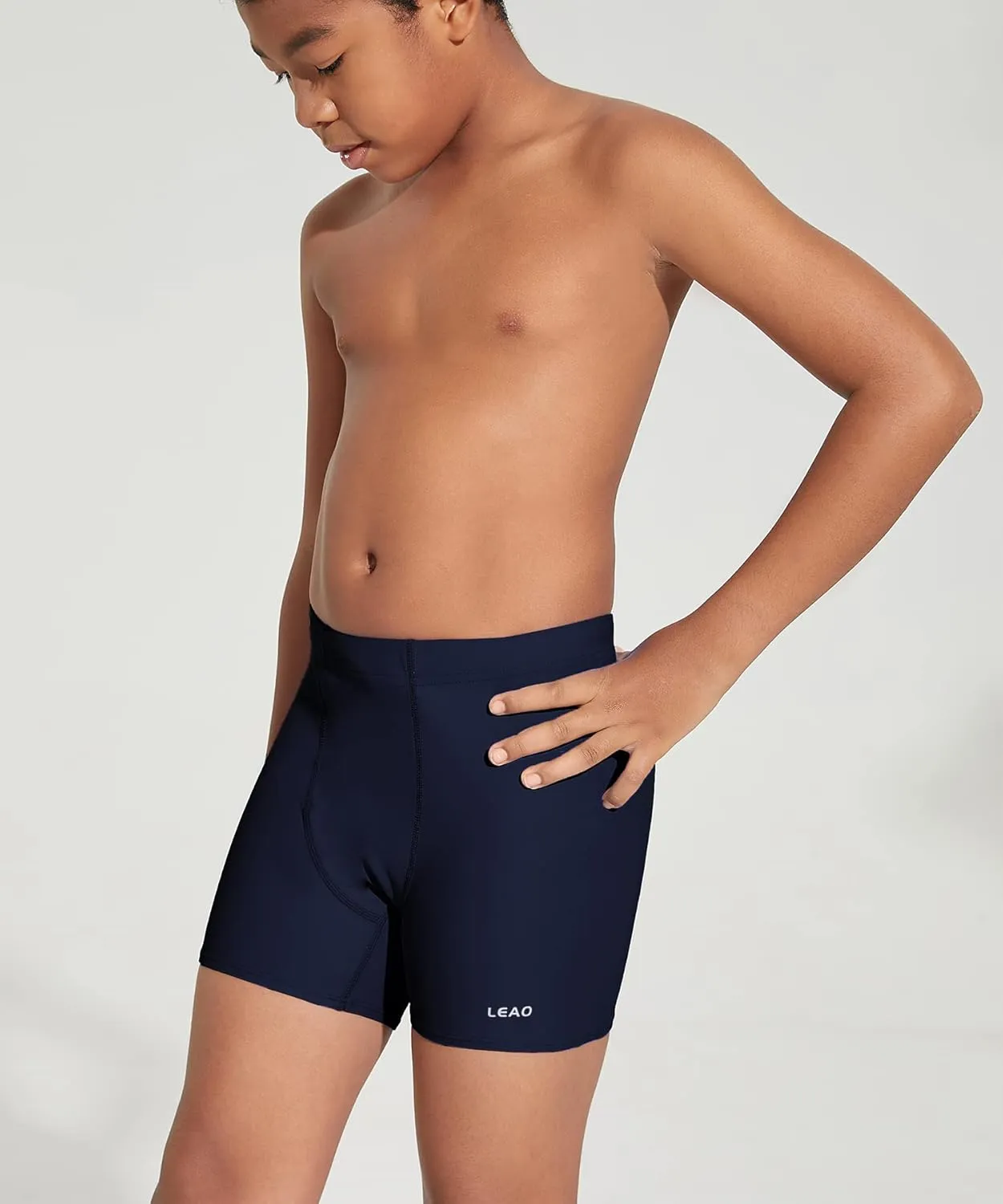 LEAO Youth Boys Swim Jammers Solid Swimsuit UPF 50  Sun Pretection Quick Dry Athletic Swimming Shorts