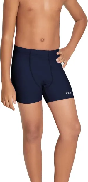 LEAO Youth Boys Swim Jammers Solid Swimsuit UPF 50  Sun Pretection Quick Dry Athletic Swimming Shorts