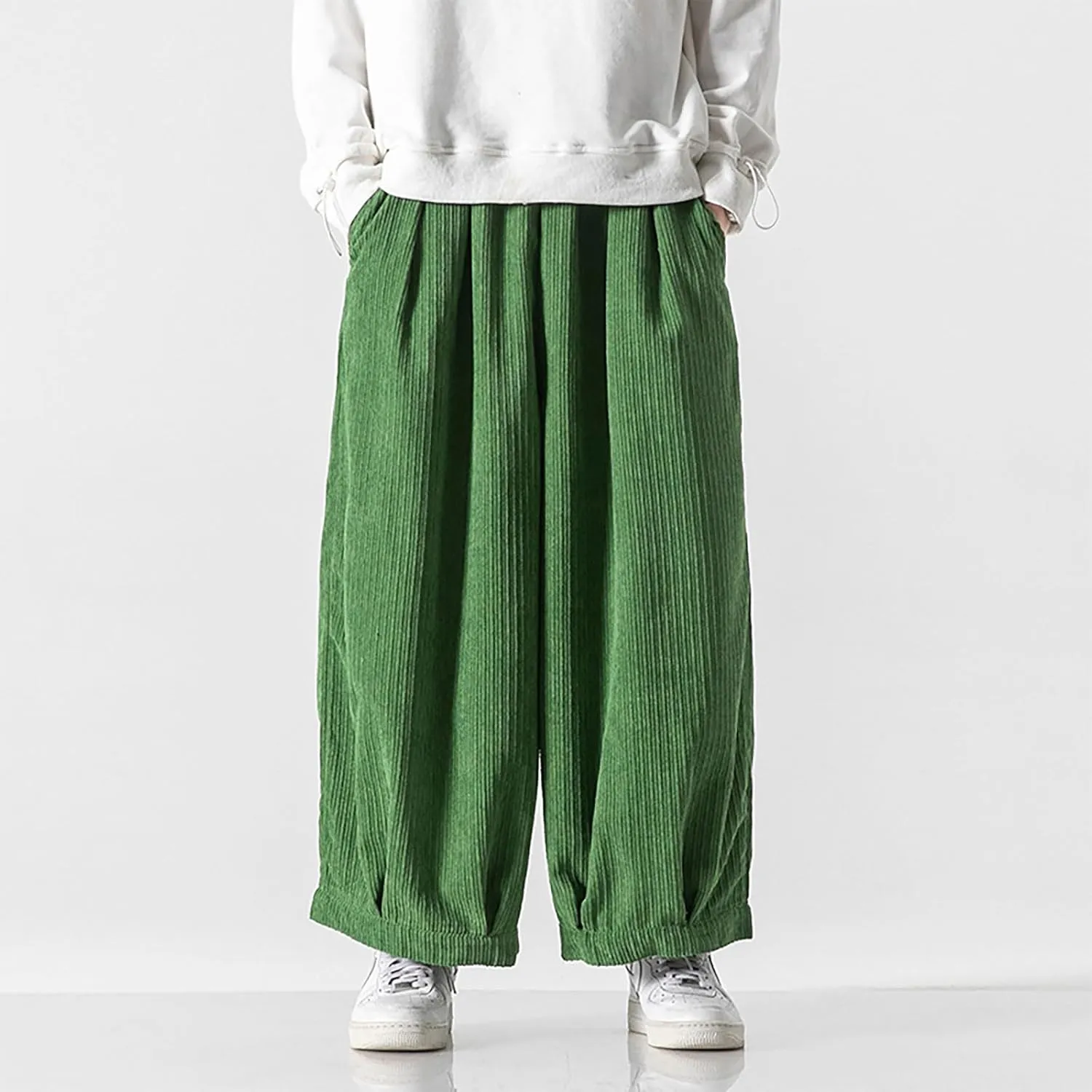Loose Fit Corduroy Harem Yoga Pants for Men Hippie Hip Hop Drop Crotch Trousers Baggy Tapered Leg Aladdin Boho Pants