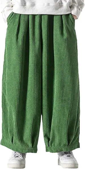 Loose Fit Corduroy Harem Yoga Pants for Men Hippie Hip Hop Drop Crotch Trousers Baggy Tapered Leg Aladdin Boho Pants