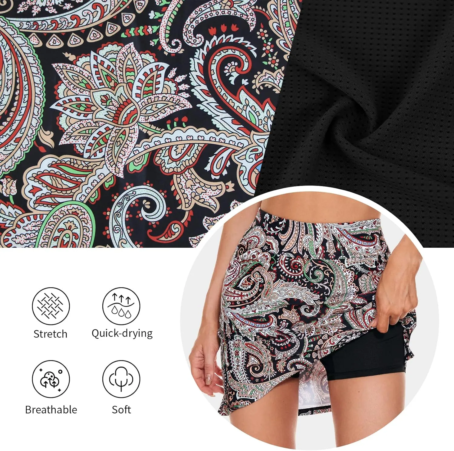 M MOTEEPI Skorts Skirts for Women 18" Athletic Golf Skort with Pockets Casual Dressy High Waist
