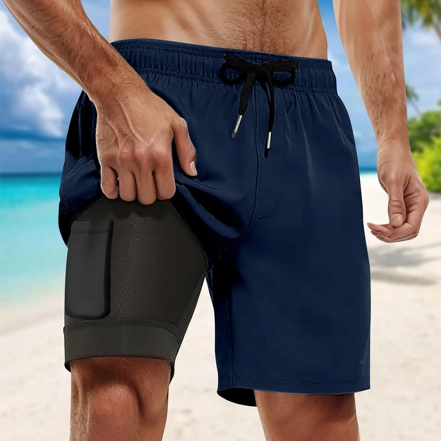 Men Cargo Pants Casual Linen Stretch Waist Pant Beach Sweatpant Joggers Fitness Running Workout Sweat