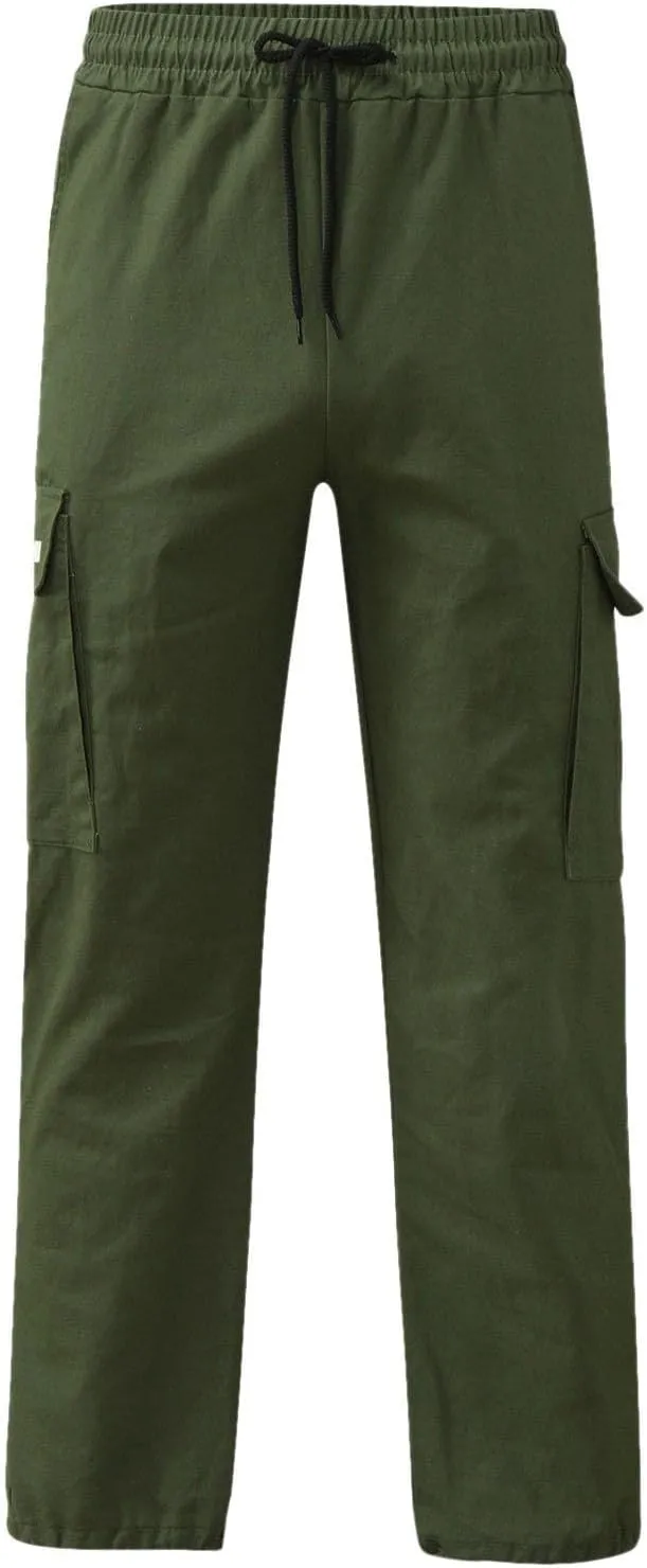 Men Cargo Work Pants Casual Linen Elasticated Waist Pant Jogging Sweatpants Joggers Baggy Sports Gym Pants