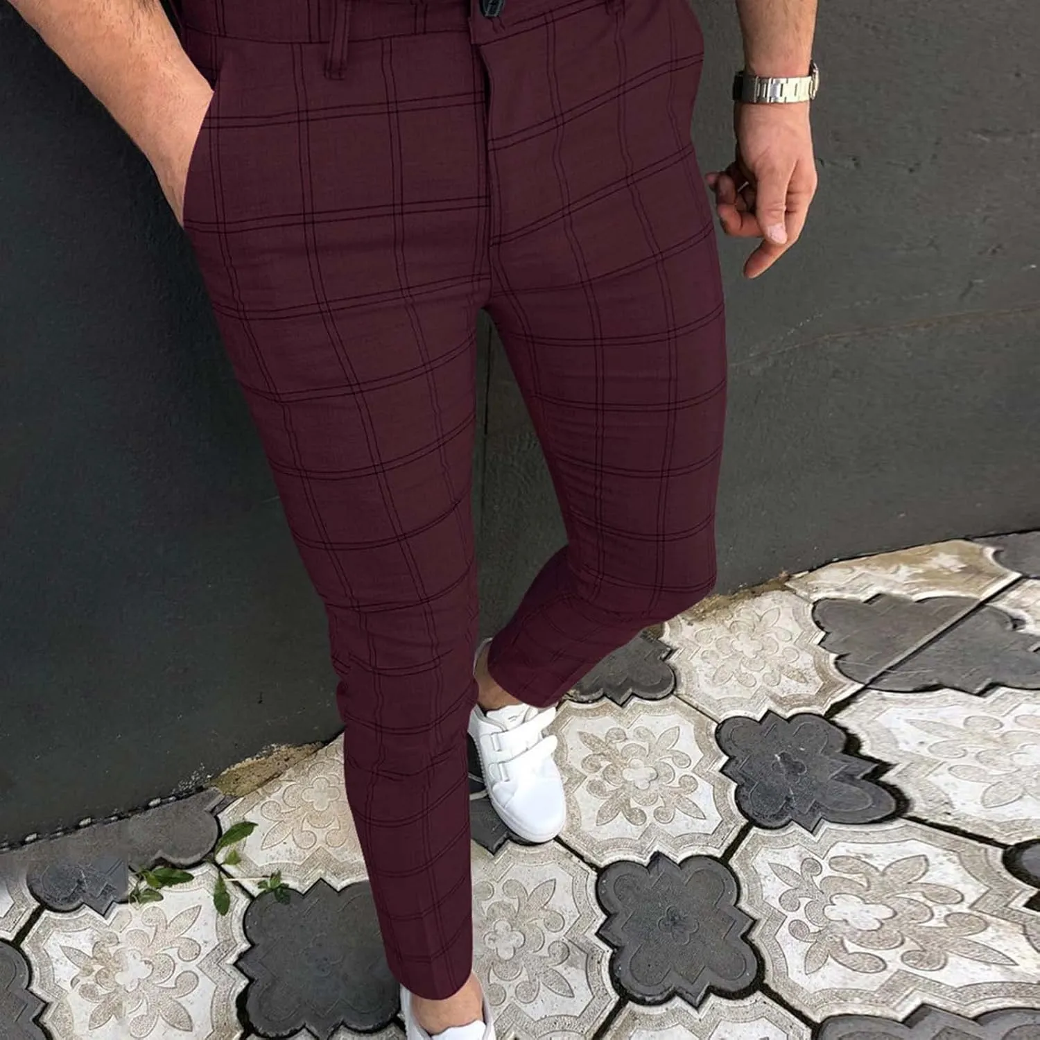 Men Casual Pants Slim-Fit Casual Stretch Chino Pant Men's Classic-Fit Wrinkle- Flat-Front Chino White Linen Trousers