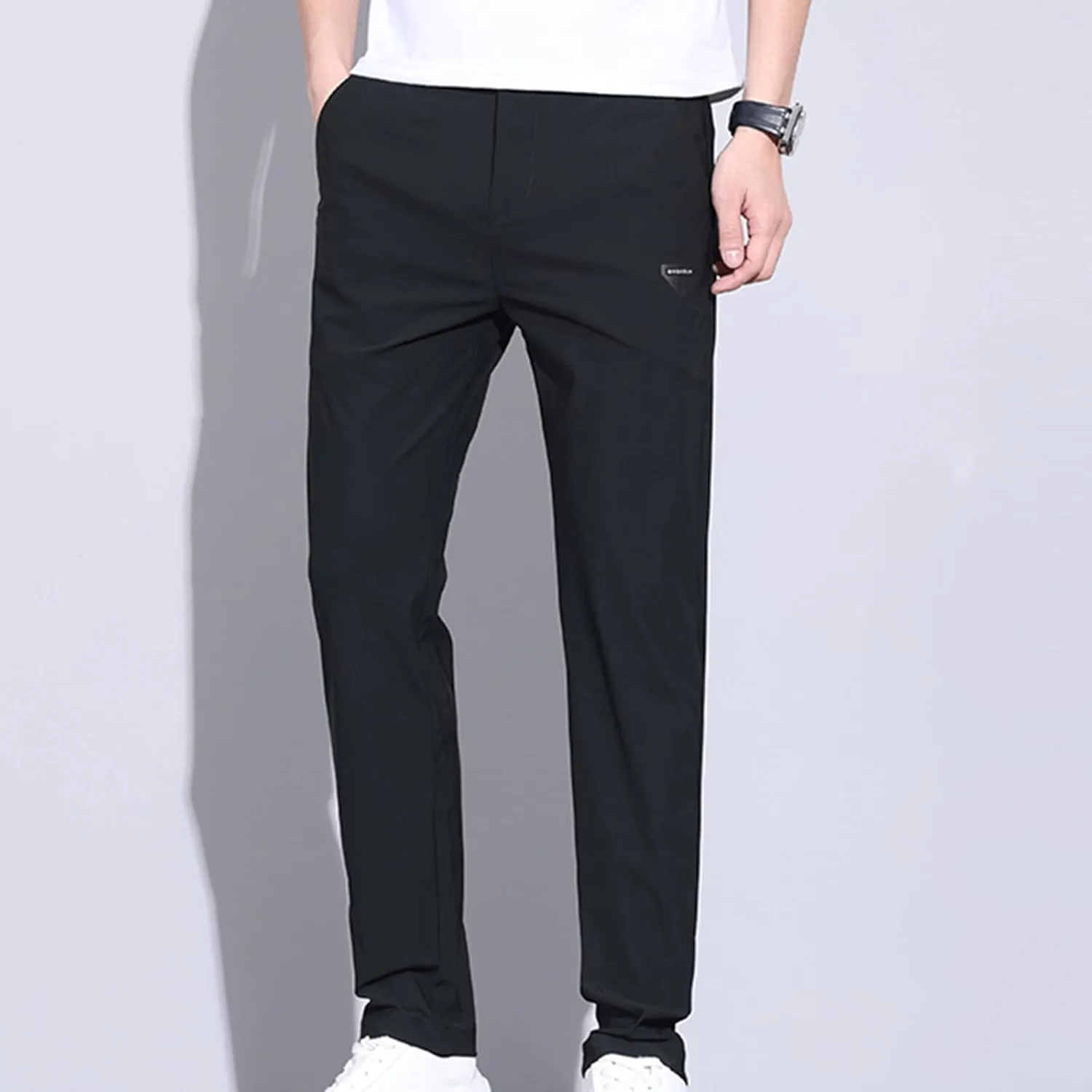 Men Chino Pants Slim Fit Straight Leg Trousers Casual Formal Pants Business Office Work Pant Elasticated Waist Workwear