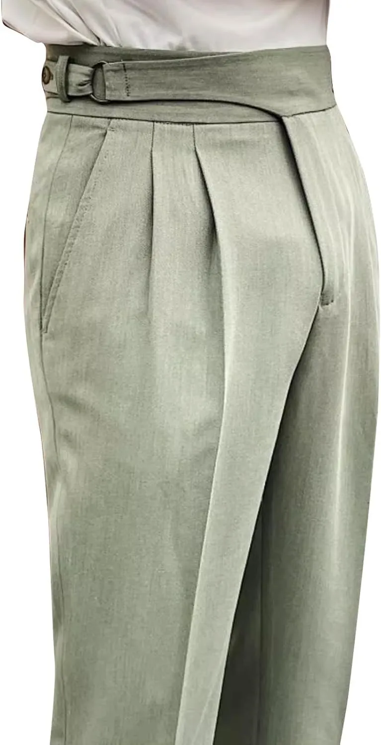 Men Suit Pants Slim-Fit Pleated-Front Dress Pant Straight-Fit Formal Business Trouser Casual Solid Color Smart Trousers