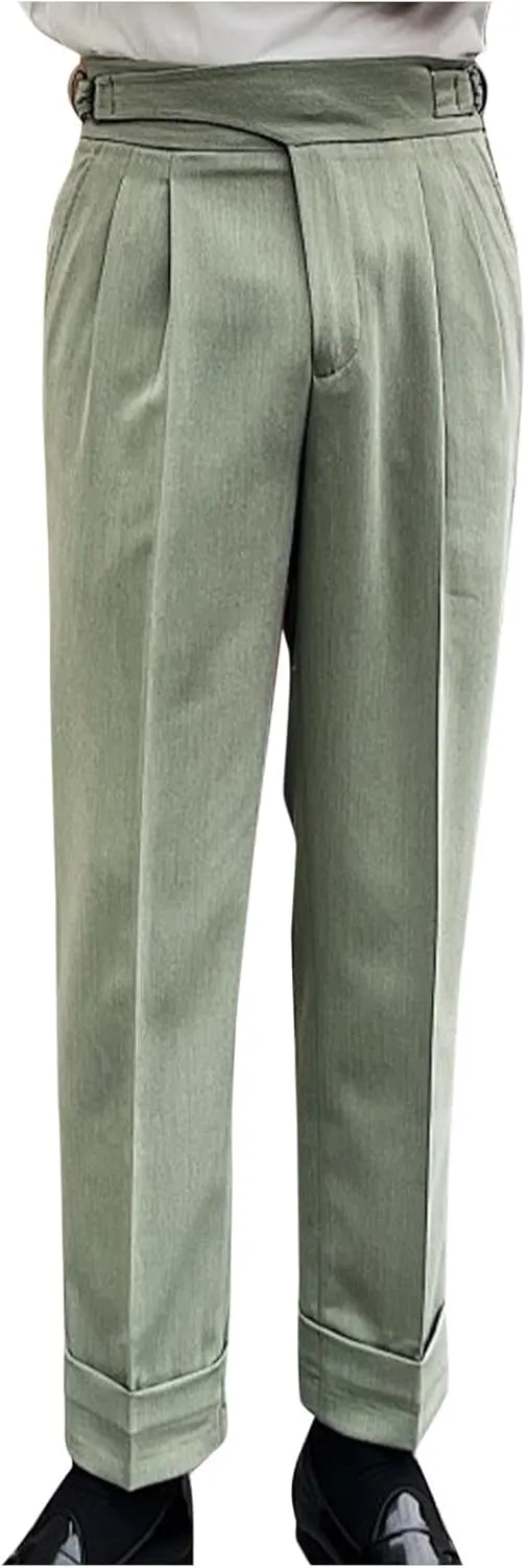 Men Suit Pants Slim-Fit Pleated-Front Dress Pant Straight-Fit Formal Business Trouser Casual Solid Color Smart Trousers