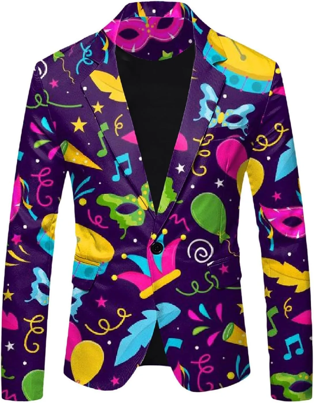 Mens 2 Piece Mardi Gras Casual Sweatsuits One Buttton Notched Lapel Party Floral Suit Jacket Dress Pants Suits Set