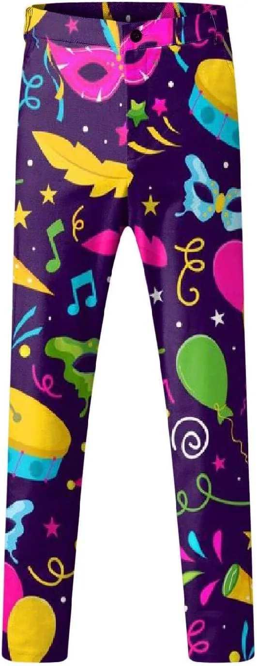 Mens 2 Piece Mardi Gras Casual Sweatsuits One Buttton Notched Lapel Party Floral Suit Jacket Dress Pants Suits Set