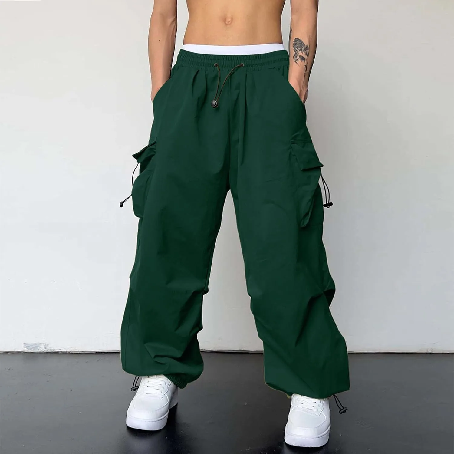Men's Baggy Cargo Pants Casual Parachute Cargo Pants Stretch Loose Fit Joggers Multi Pockets
