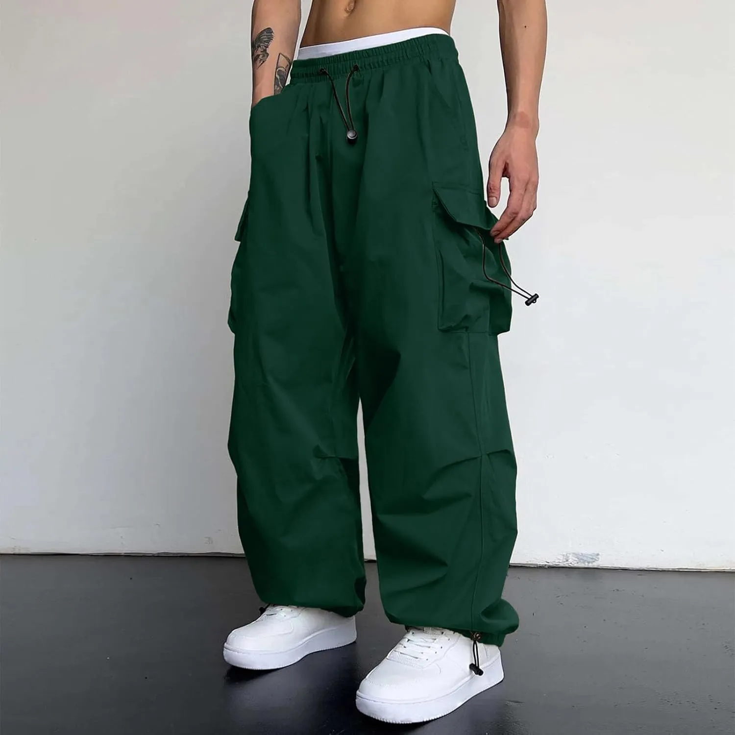 Men's Baggy Cargo Pants Casual Parachute Cargo Pants Stretch Loose Fit Joggers Multi Pockets