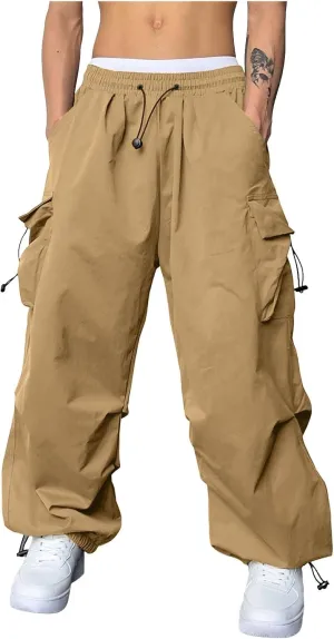 Men's Baggy Cargo Pants Trendy Casual Parachute Pants Cotton Stretch Loose Fit Harem Joggers with Pockets