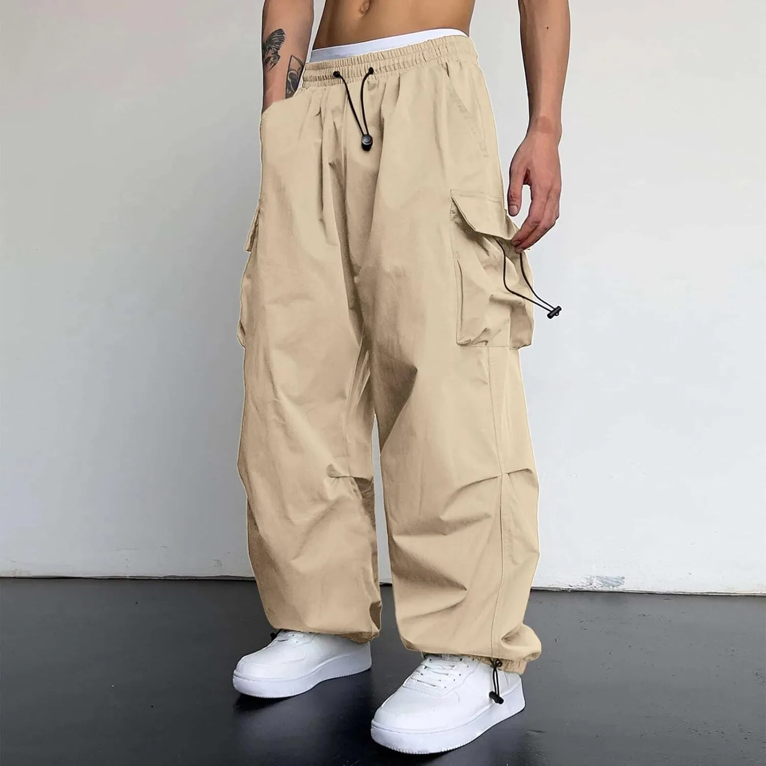 Mens Cargo Pants Casual Lightweight Drawstring Pant Hiking Pant with Multiple Pockets