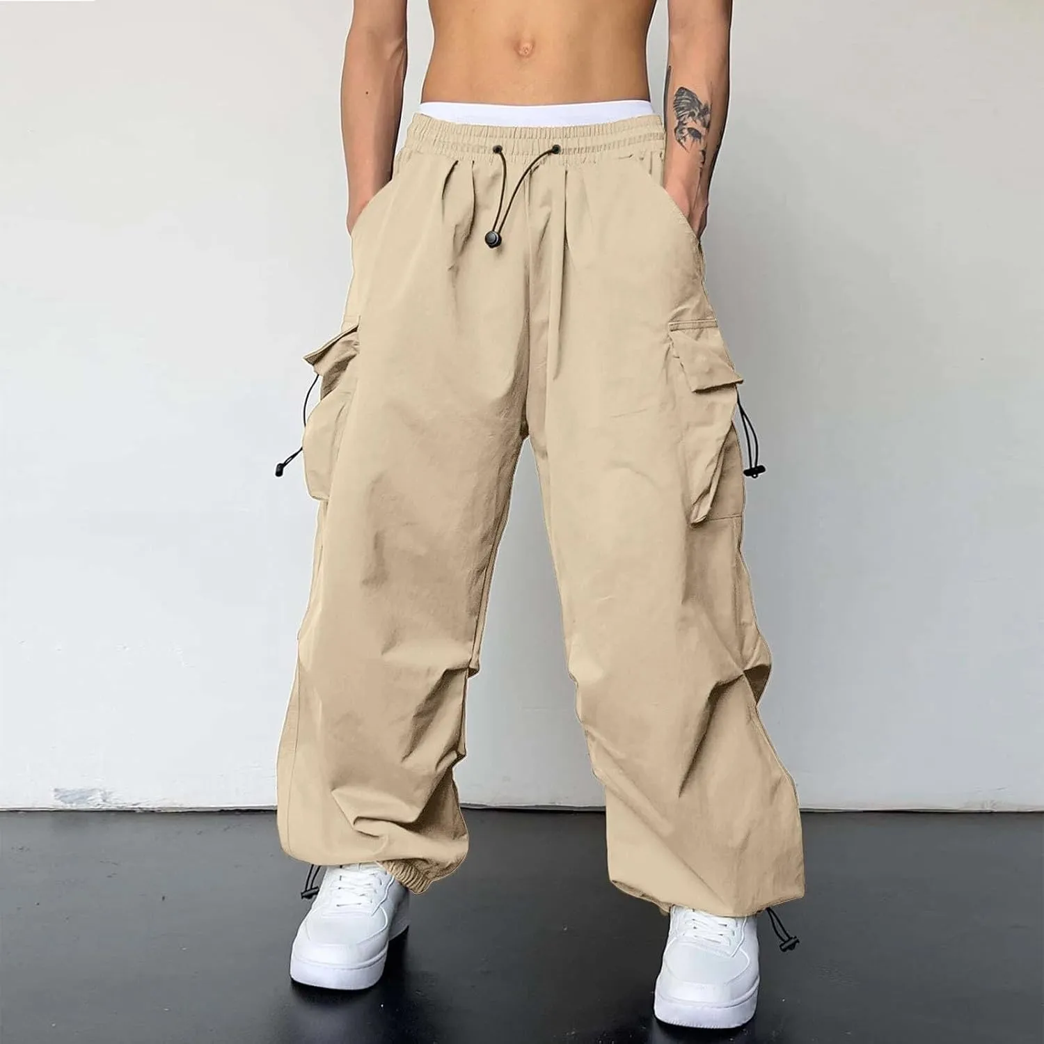 Mens Cargo Pants Casual Lightweight Drawstring Pant Hiking Pant with Multiple Pockets