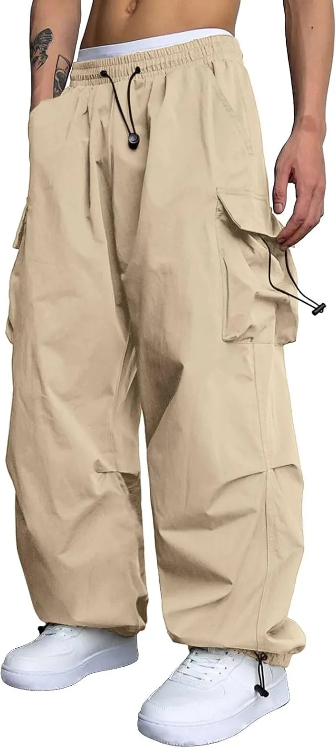 Mens Cargo Pants Casual Lightweight Drawstring Pant Hiking Pant with Multiple Pockets