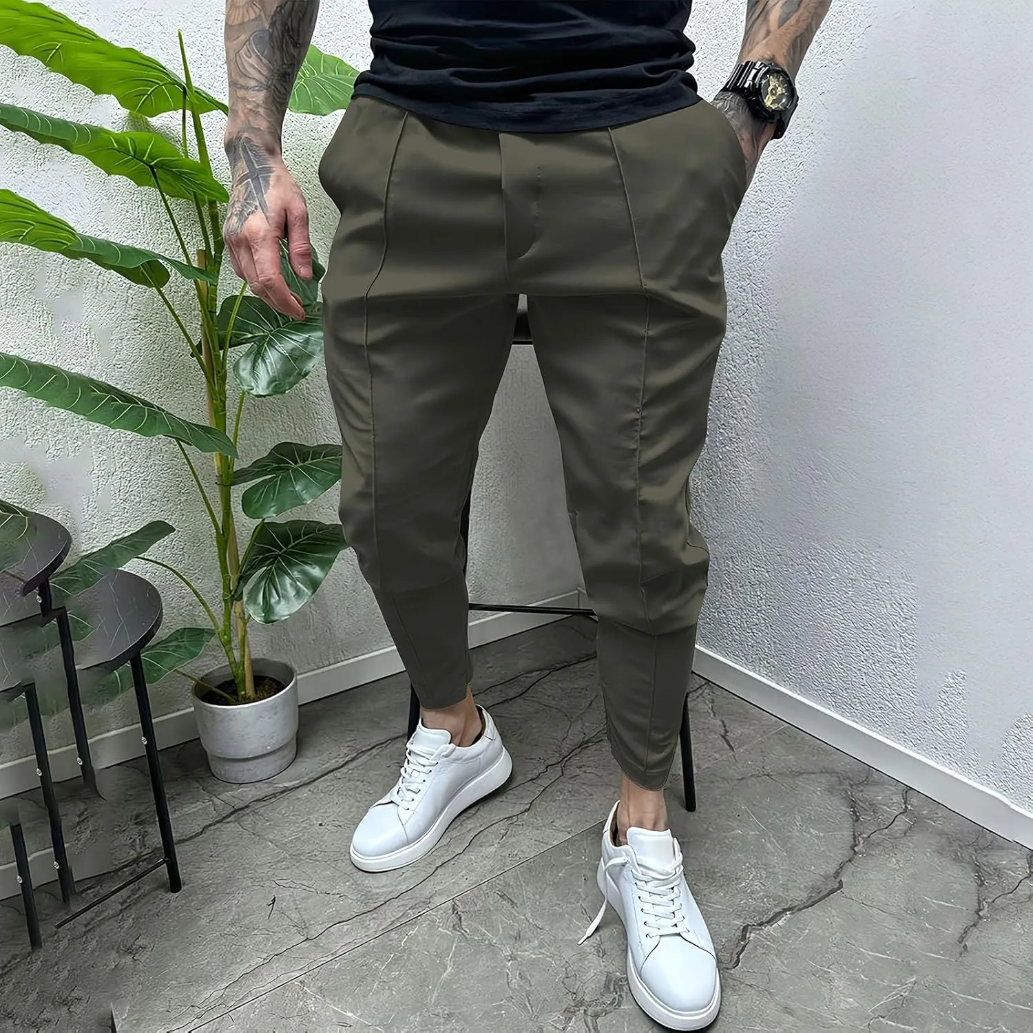 Men's Casual Cargo Chino Trousers Sport Jogging Slim Fit Trousers Linen Pants Men's Straight Tapered Fit Cargo Pants