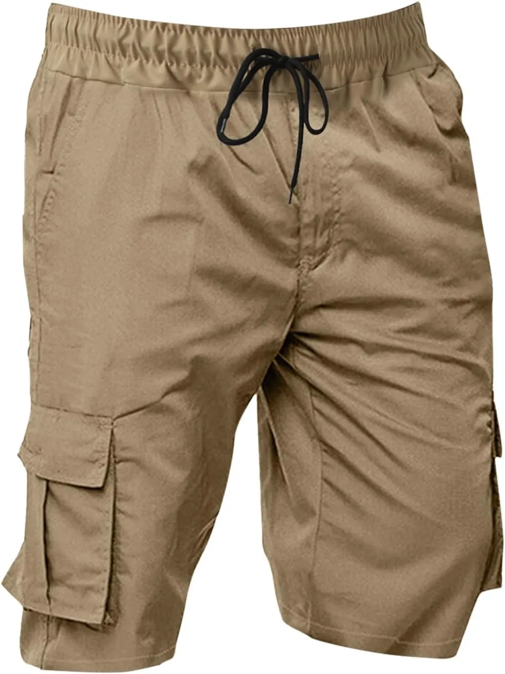Mens Casual Fashion Cargo Pants Capris Expandable Waisted Drawstring Shorts Multi-Pockets Hiking Fishing Combat Cropped Pants