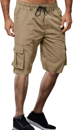 Mens Casual Fashion Cargo Pants Capris Expandable Waisted Drawstring Shorts Multi-Pockets Hiking Fishing Combat Cropped Pants