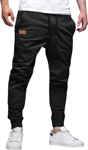 Mens Casual Joggers Pants Cotton Drawstring Cargo Pants Hiking Outdoor Twill Track Jogging Sweatpants for Men
