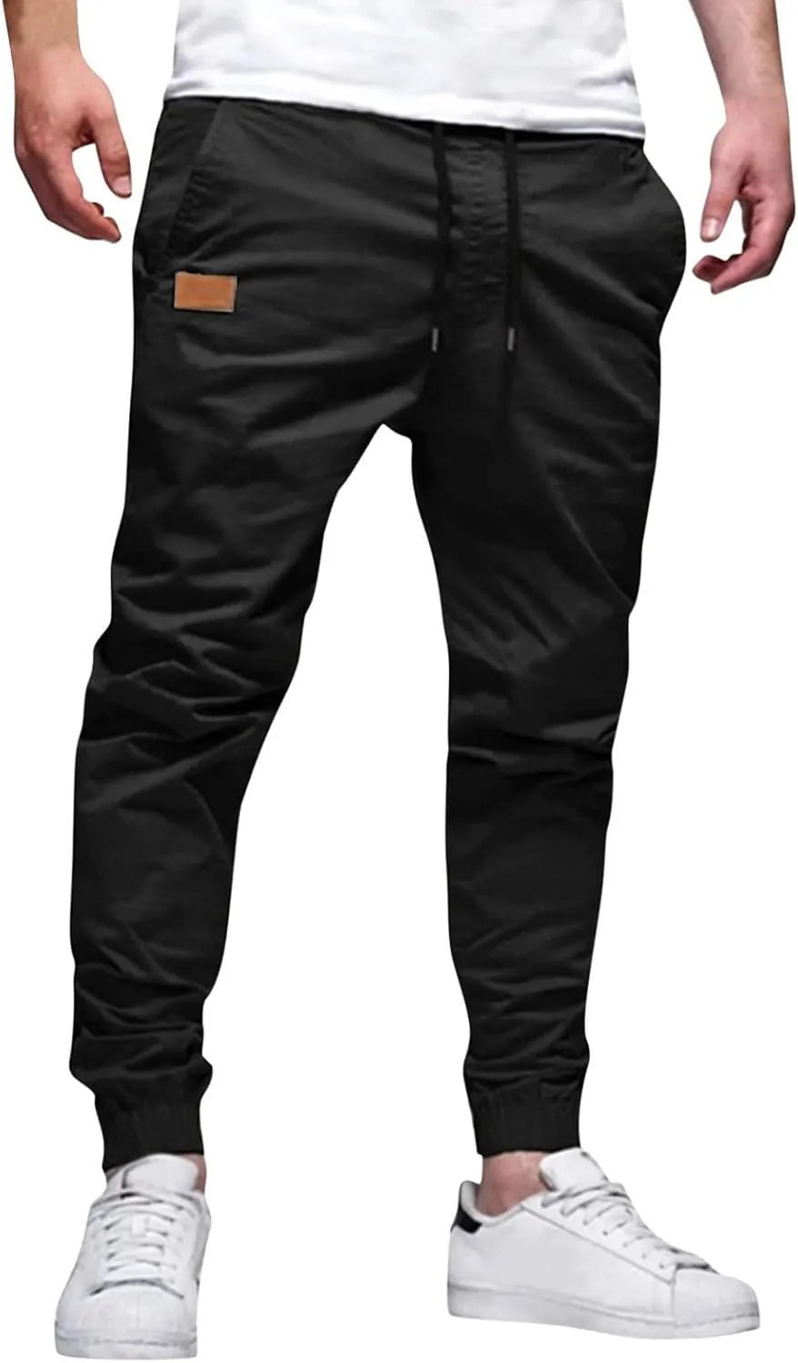 Mens Casual Joggers Pants Cotton Drawstring Cargo Pants Hiking Outdoor Twill Track Jogging Sweatpants for Men
