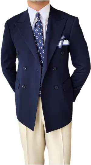 Men's Double-Breasted Blazer Daily Slim Solid Color Office Formal Commuter Suit Jacket