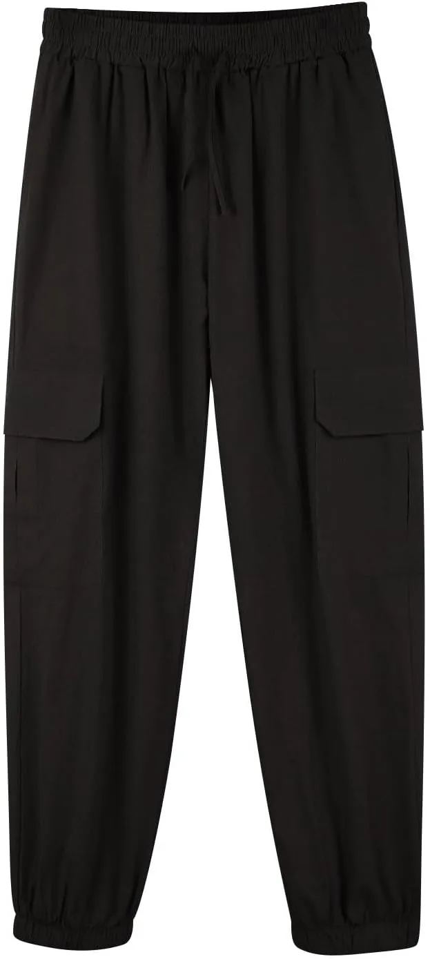 Mens Drawstring Tapered Pants Cotton and Linen Elastic Waisted Lightweight Casual Trousers Summer Quick Drying Workout Pants